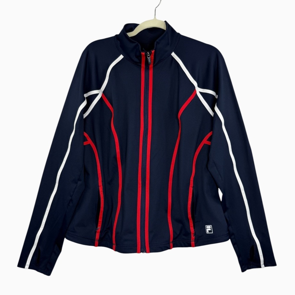 FILA Women's XL Navy Red White Full Zip Track Jacket Stretch Athletic
